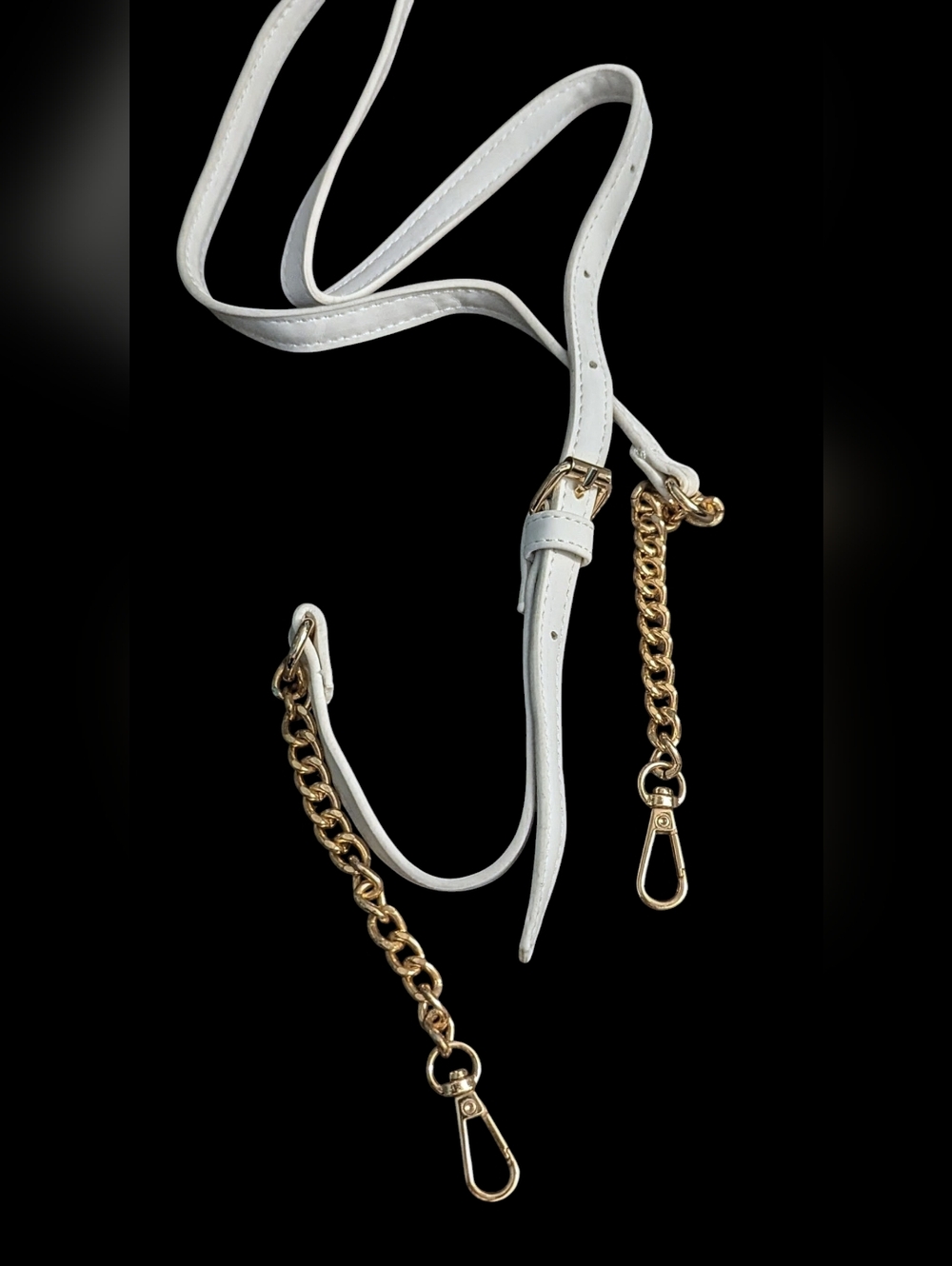 White Leather & Gold Chain Crossbody Strap - Adjustable Shoulder Strap